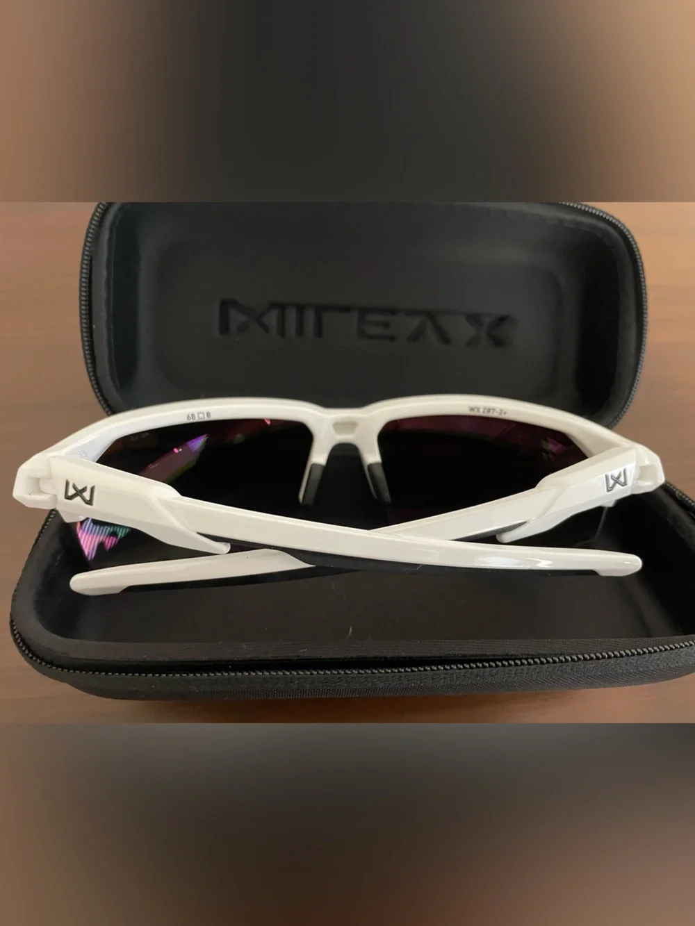 Wiley X White Frame Sport Sunglasses with Blue-Green Mirrored Lenses